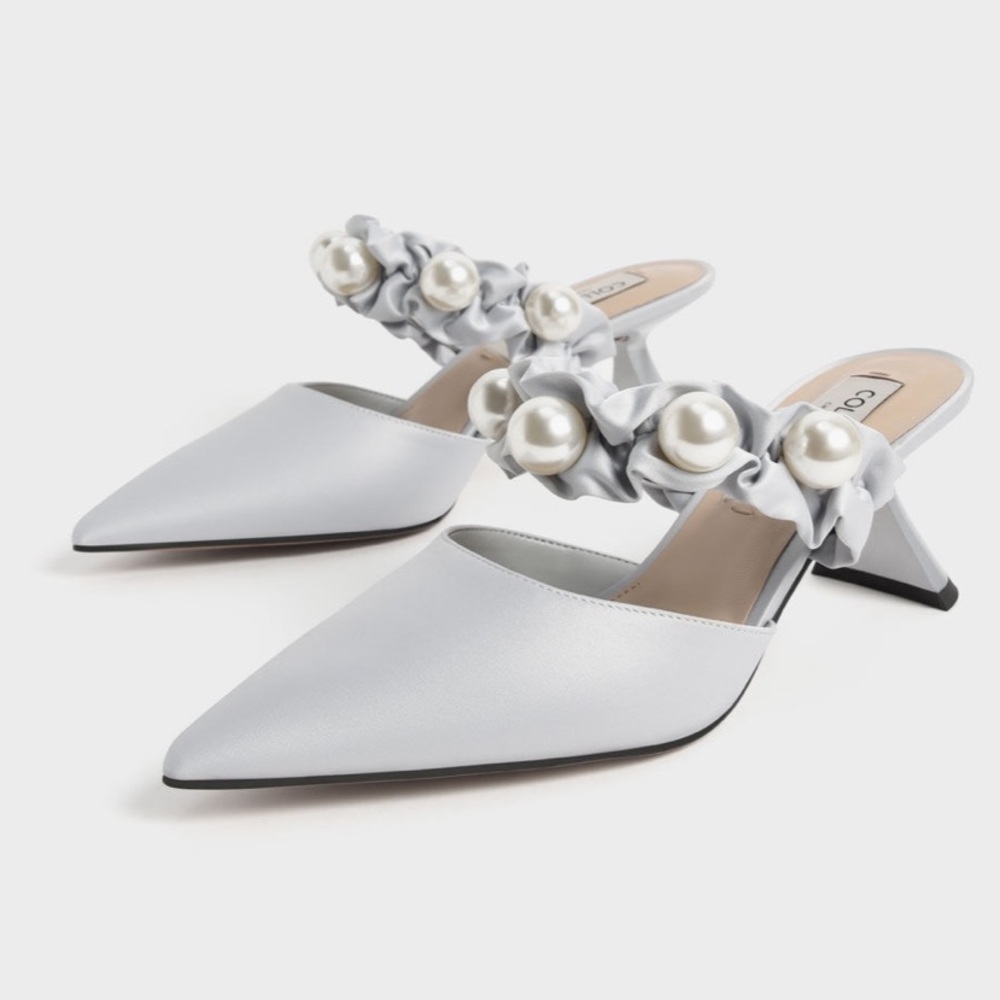 NWT Charles & Keith Blythe Bead Embellished Satin Pumps